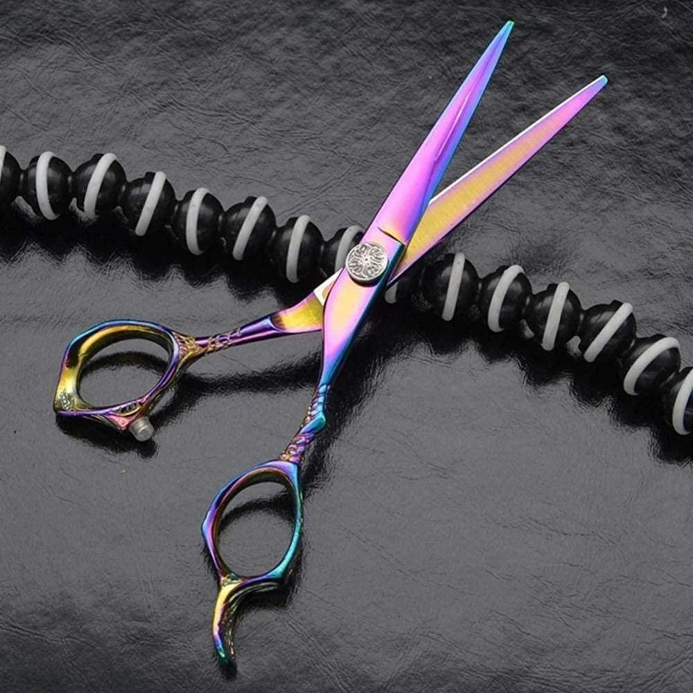 قیچی آرایشگری حرفه ای ENPAP، قیچی آرایشگری و قیچی پیتاژ 15.2 سانتی متری استیل ضد زنگ بنفش، مناسب برای آرایشگاه ها یا استفاده در منزل (رنگ: چند رنگ)