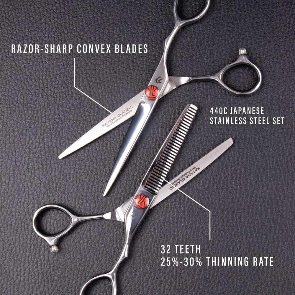 ست قیچی آرایشگری حرفه ای کلاسیک Katana Everlong سایز 6.5 اینچ Tokko Shears، قیچی های معمولی و پیتاژ فولاد ژاپنی 440C ممتاز برای آرایشگران و متخصصان سالن