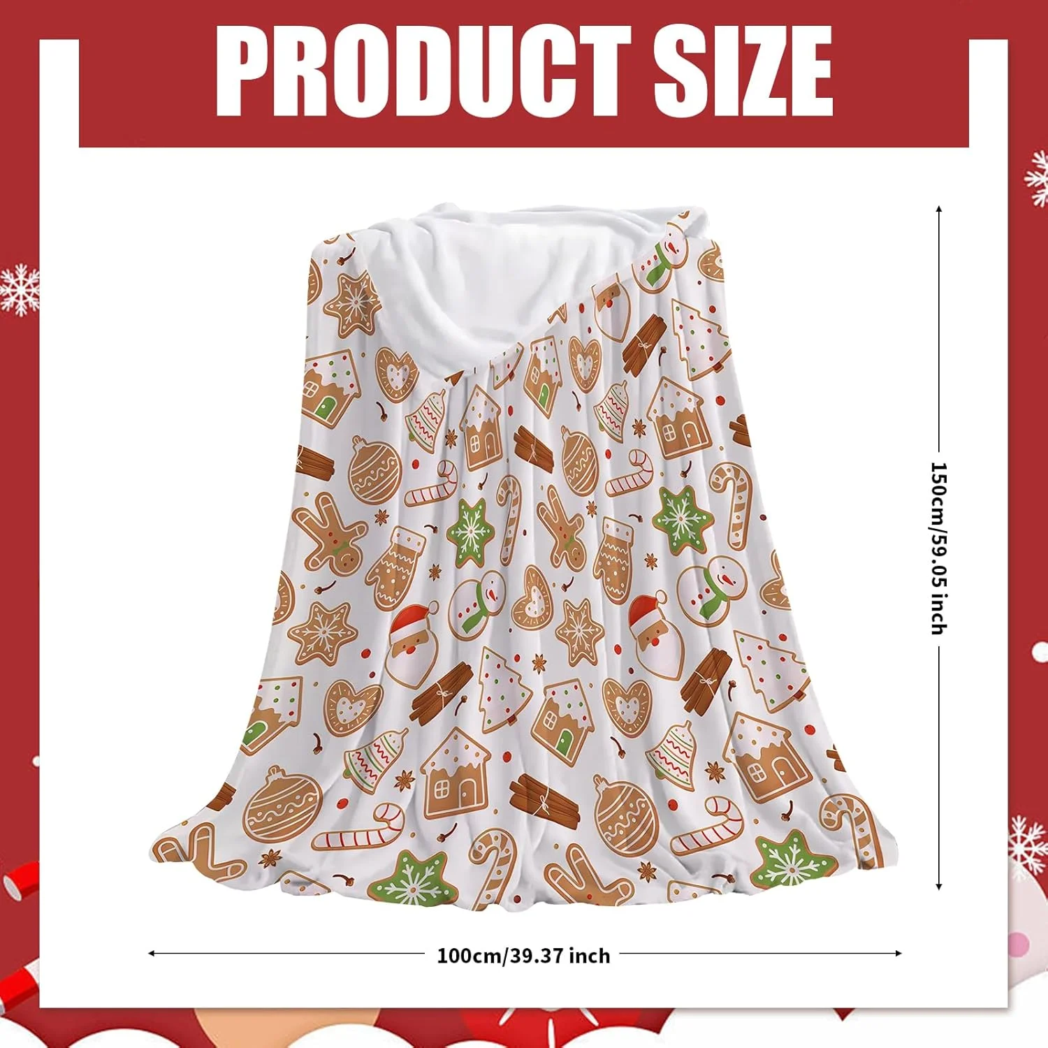 پتو کریسمس Copbopwn، پتوهای کریسمسی برای مبل، پتو پشمی کریسمس، آدم برفی زنجبیلی، درختان کریسمس، پتو کریسمسی تخت، پتو کریسمسی برای تخت، 100 x 150 سانتی متر (زنجبیلی)