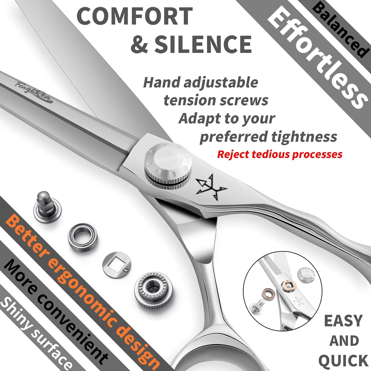 قیچی آرایشگری حرفه ای بسیار تیز Fengliren، قیچی آرایشگری برای مو، 6.5 اینچ، قیچی اصلاح مو ساخته شده از آلیاژ فولاد ضد زنگ برای آرایشگاه و استفاده خانگی