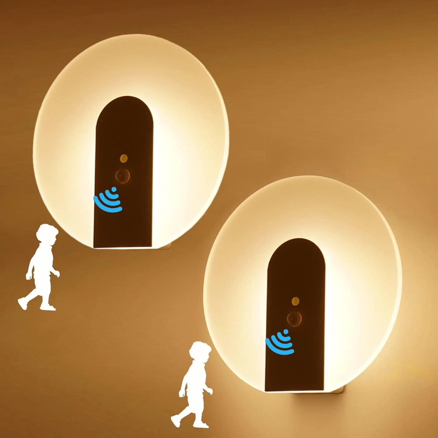 چراغ دیواری باتری خور KASTWAVE با حسگر حرکتی، چراغ دیواری قابل حمل USB شارژی، چراغ خواب LED القایی با آهنربا، روشنایی مدرن دیوارکوب برای راه پله راهرو، 2 عدد