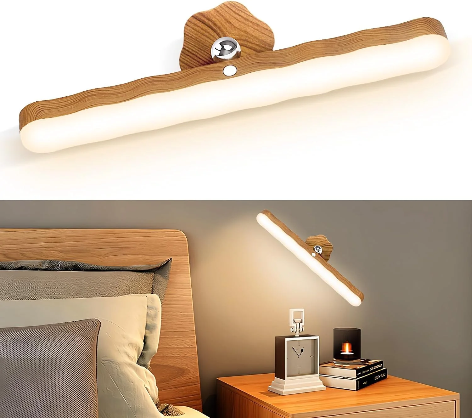 چراغ خواب چرخشی 360 درجه KASTWAVE با کنترل لمسی - چراغ دیواری مغناطیسی با طرح چوب برای اتاق خواب و نشیمن