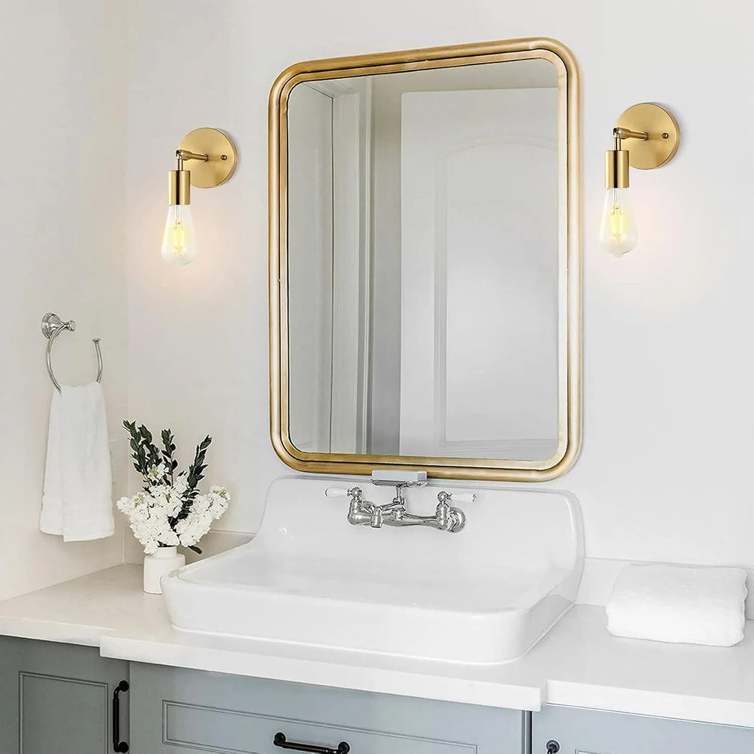 چراغ دیواری چرخشی طلایی KASTWAVE - چراغ روشنایی صنعتی E27 برای اتاق خواب، اتاق نشیمن، حمام (2 عدد، رنگ طلایی)