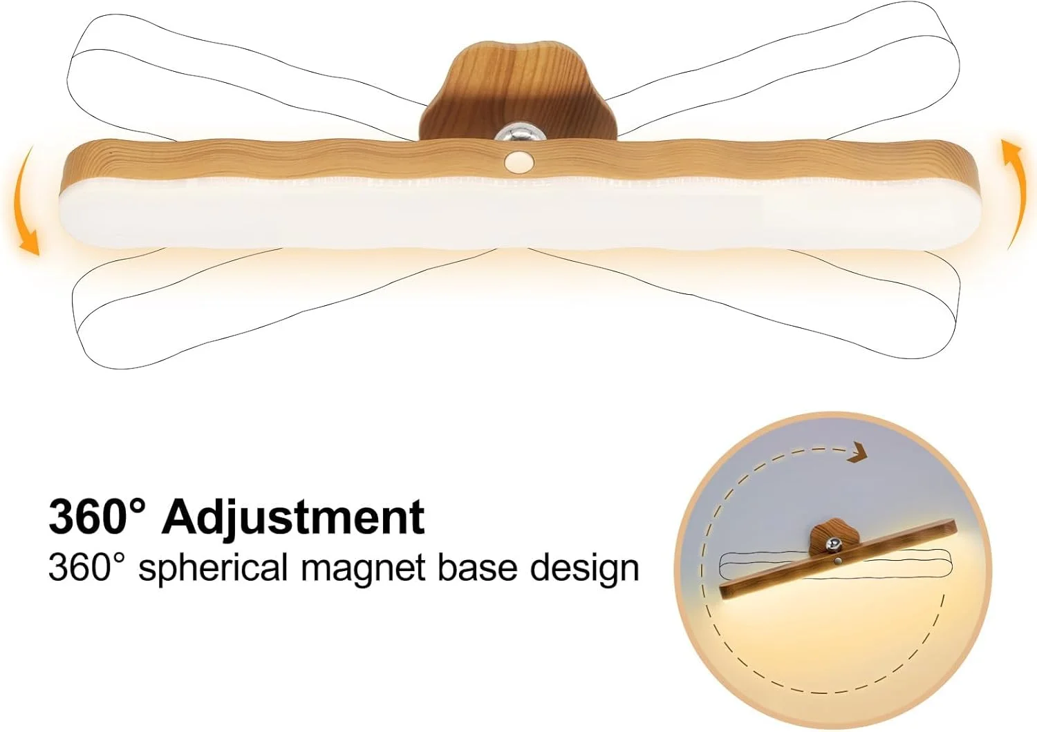 چراغ خواب چرخشی 360 درجه KASTWAVE با کنترل لمسی - چراغ دیواری مغناطیسی با طرح چوب برای اتاق خواب و نشیمن چراغ خواب چرخشی 360 درجه KASTWAVE با کنترل لمسی - چراغ دیواری مغناطیسی با طرح چوب برای اتاق خواب و نشیمن