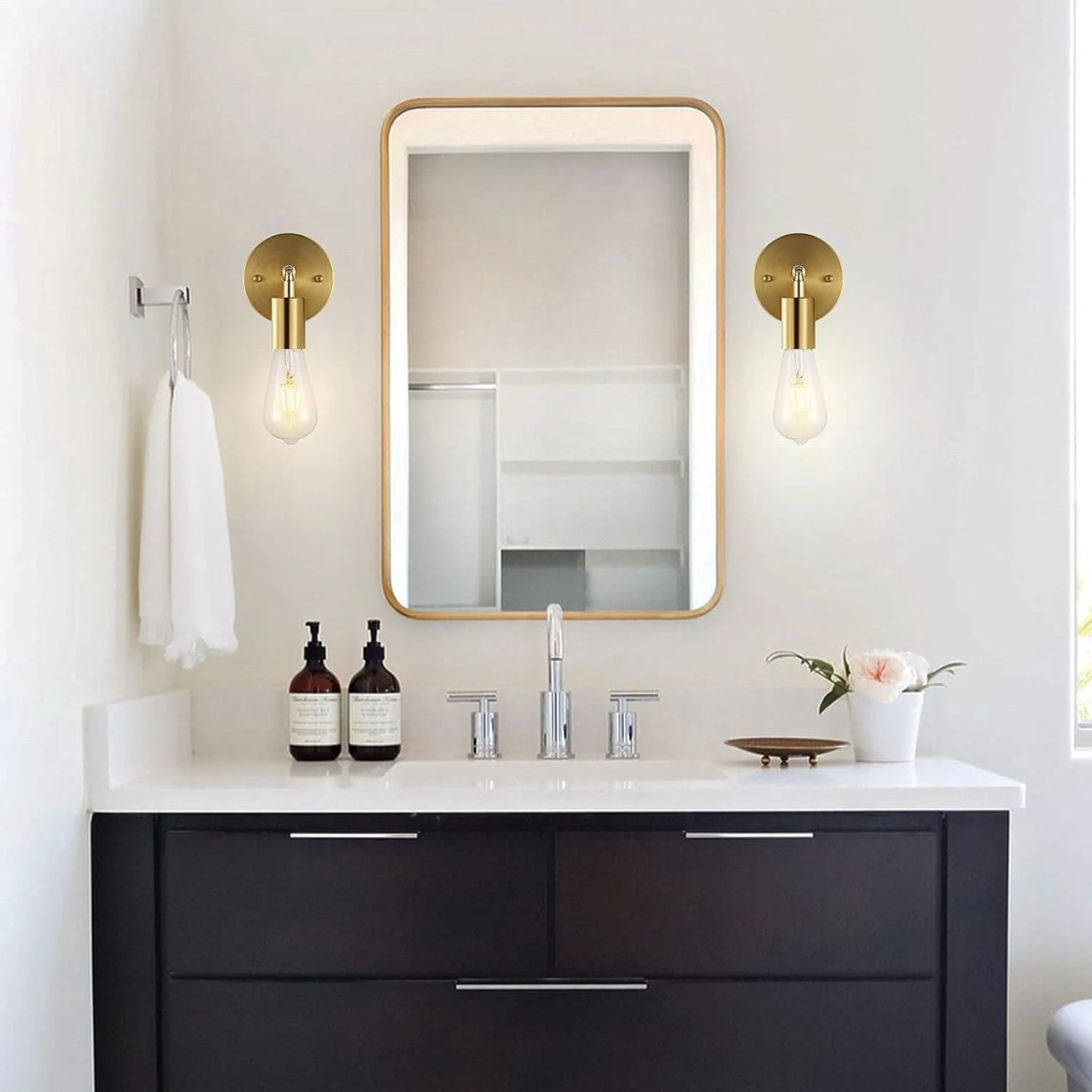 چراغ دیواری چرخشی طلایی KASTWAVE - چراغ روشنایی صنعتی E27 برای اتاق خواب، اتاق نشیمن، حمام (2 عدد، رنگ طلایی)