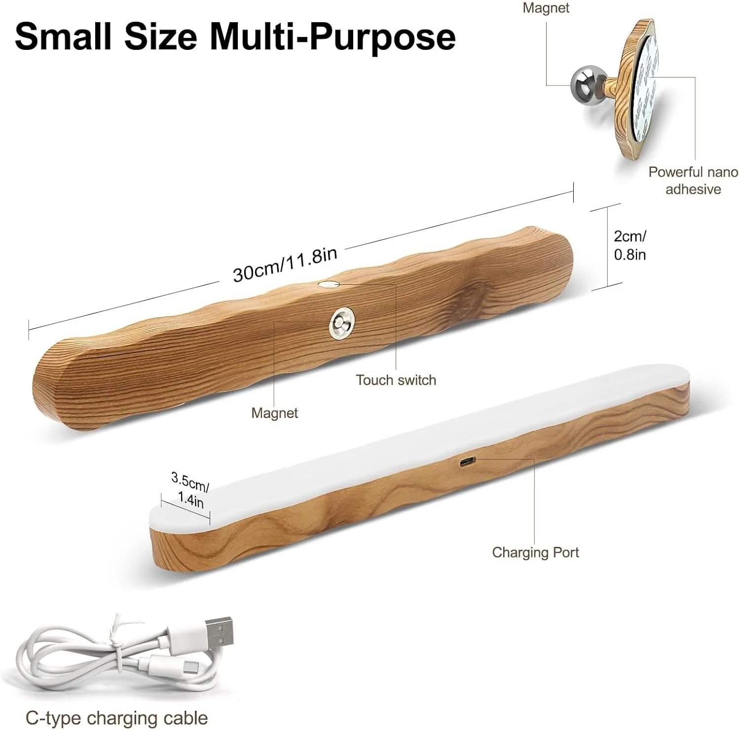 چراغ خواب چرخشی 360 درجه KASTWAVE با کنترل لمسی - چراغ دیواری مغناطیسی با طرح چوب برای اتاق خواب و نشیمن چراغ خواب چرخشی 360 درجه KASTWAVE با کنترل لمسی - چراغ دیواری مغناطیسی با طرح چوب برای اتاق خواب و نشیمن