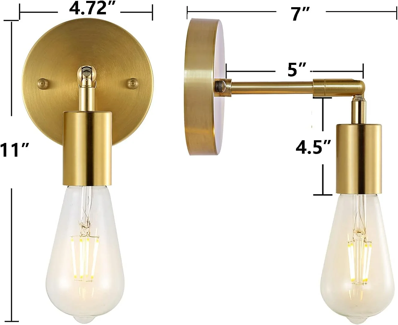 چراغ دیواری چرخشی طلایی KASTWAVE - چراغ روشنایی صنعتی E27 برای اتاق خواب، اتاق نشیمن، حمام (2 عدد، رنگ طلایی)