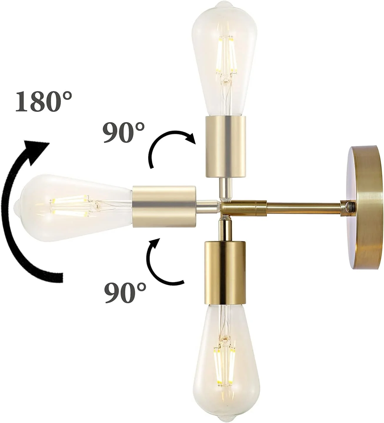 چراغ دیواری چرخشی طلایی KASTWAVE - چراغ روشنایی صنعتی E27 برای اتاق خواب، اتاق نشیمن، حمام (2 عدد، رنگ طلایی)
