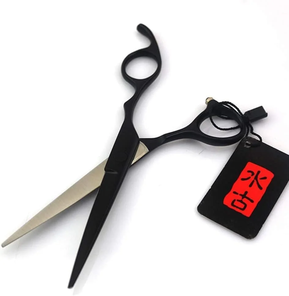 قیچی آرایشگری دسته طرح دست رنگ مشکی، قیچی کات، قیچی دندانه ای، قیچی پیتاژ 6 اینچ