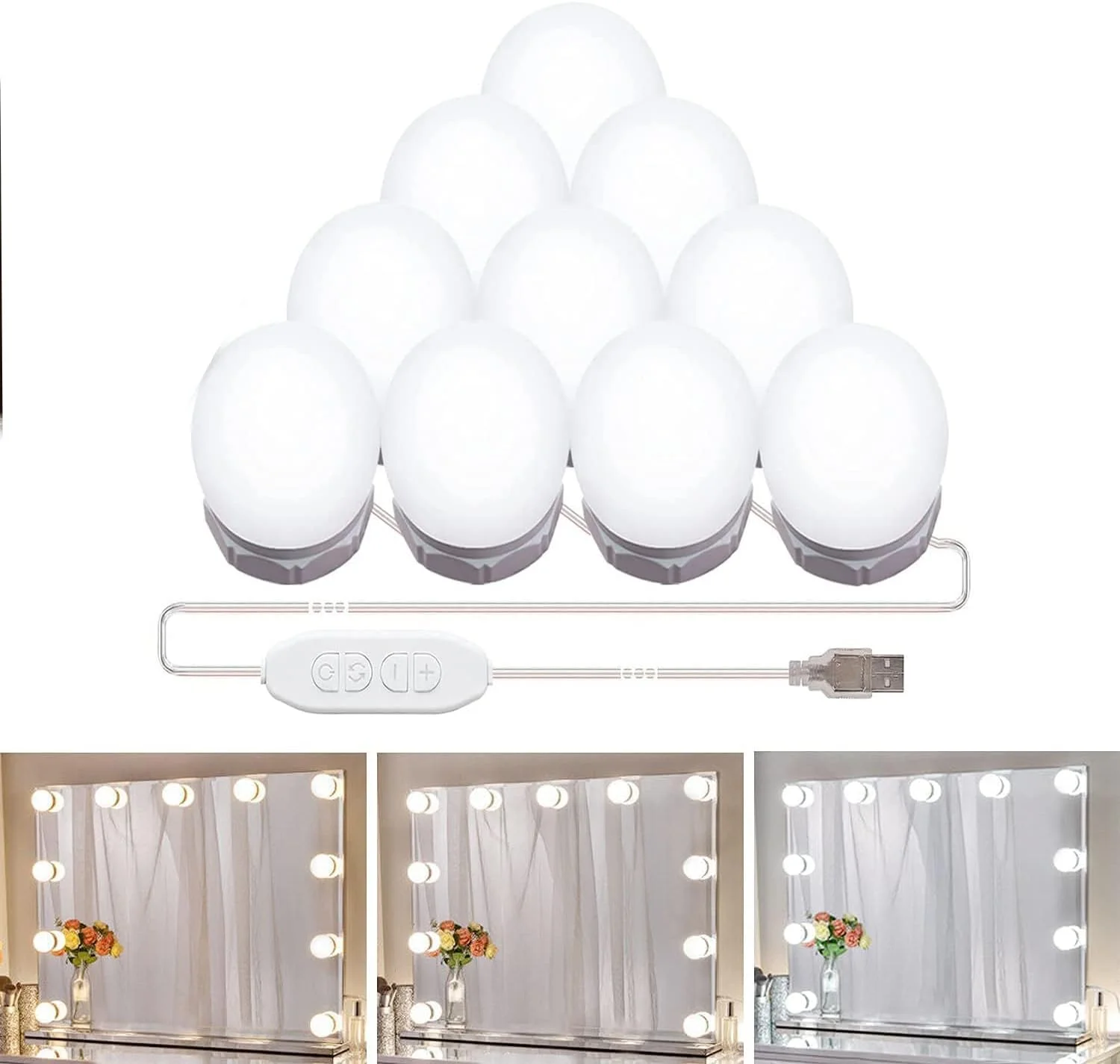 کیت نوار چراغ های LED هالیوودی KASTWAVE، با 10 لامپ کم نور شونده، چراغ آرایشی، 3 حالت رنگی، برای آینه قدی تمام بدن، اتاق پرو، آینه دیواری حمام (آینه شامل نمی شود) کیت نوار چراغ های LED هالیوودی KASTWAVE، با 10 لامپ کم نور شونده، چراغ آرایشی، 3 حالت رنگی، برای آینه قدی تمام بدن، اتاق پرو، آینه دیواری حمام (آینه شامل نمی شود)