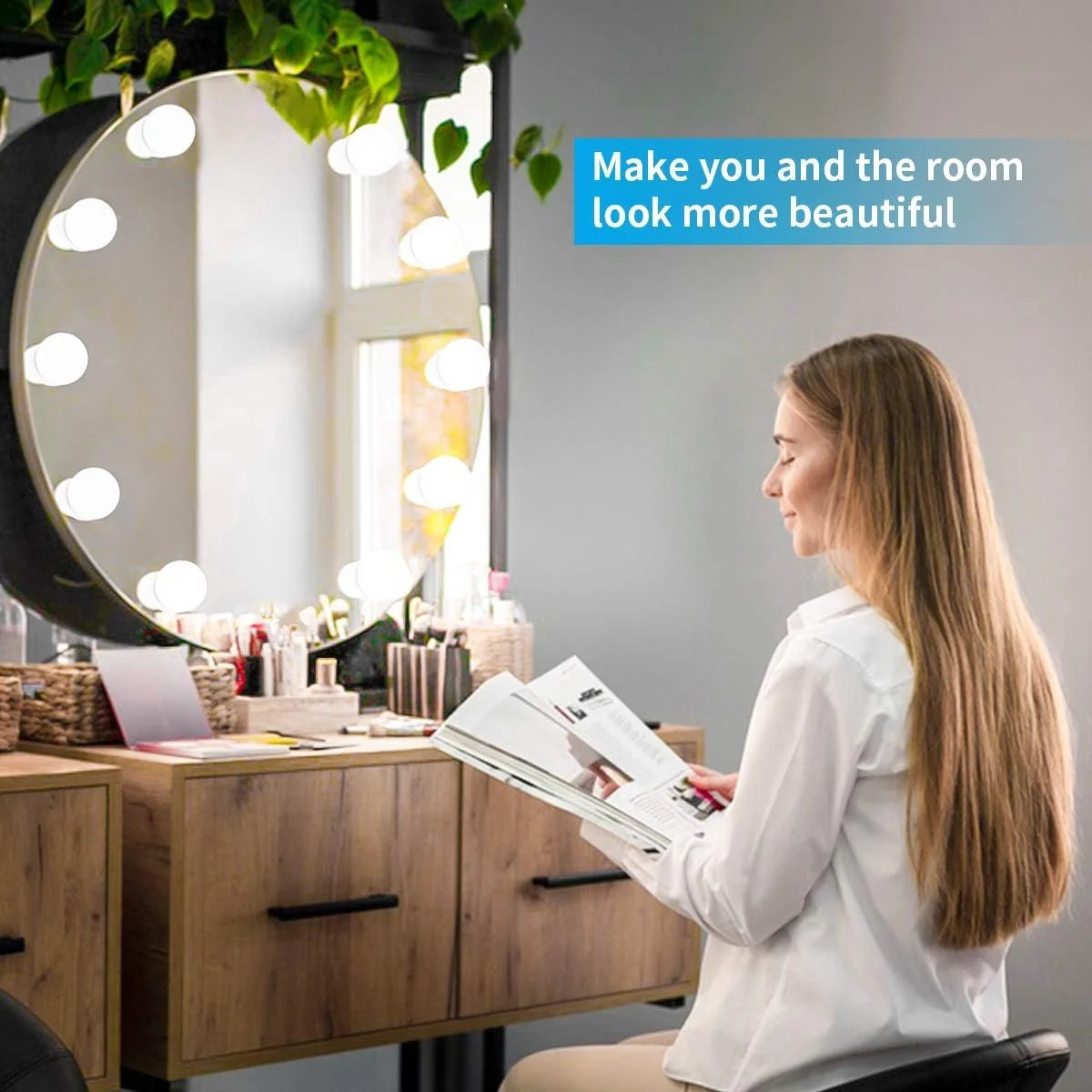 کیت نوار چراغ های LED هالیوودی KASTWAVE، با 10 لامپ کم نور شونده، چراغ آرایشی، 3 حالت رنگی، برای آینه قدی تمام بدن، اتاق پرو، آینه دیواری حمام (آینه شامل نمی شود)