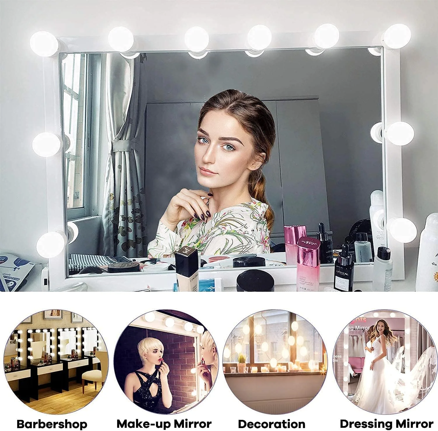 کیت نوار چراغ های LED هالیوودی KASTWAVE، با 10 لامپ کم نور شونده، چراغ آرایشی، 3 حالت رنگی، برای آینه قدی تمام بدن، اتاق پرو، آینه دیواری حمام (آینه شامل نمی شود)