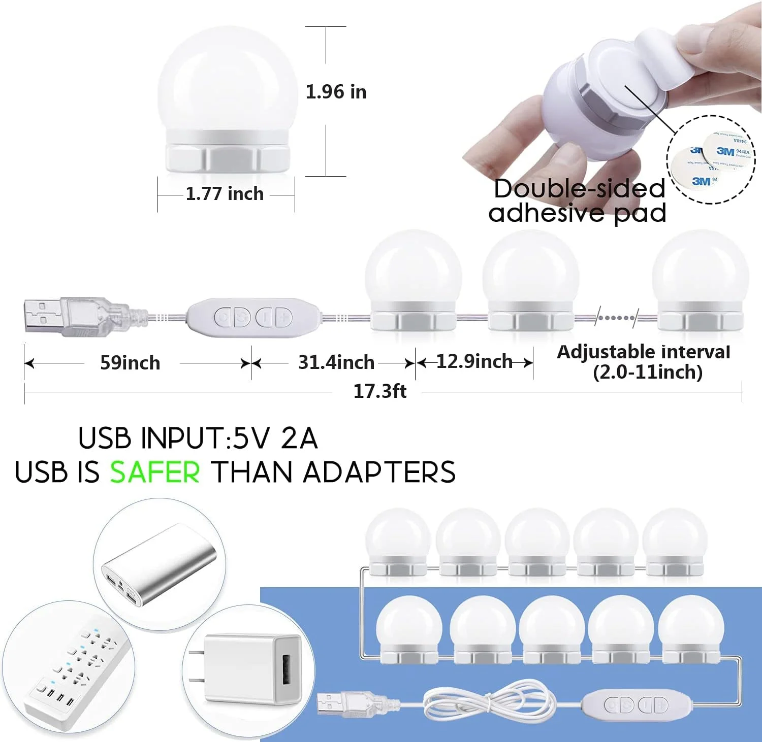 کیت نوار چراغ های LED هالیوودی KASTWAVE، با 10 لامپ کم نور شونده، چراغ آرایشی، 3 حالت رنگی، برای آینه قدی تمام بدن، اتاق پرو، آینه دیواری حمام (آینه شامل نمی شود)