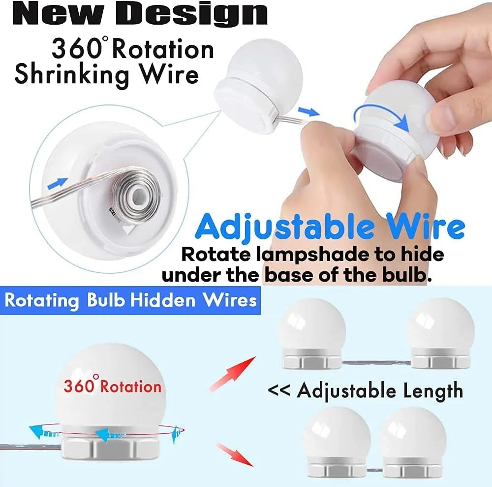 کیت نوار چراغ های LED هالیوودی KASTWAVE، با 10 لامپ کم نور شونده، چراغ آرایشی، 3 حالت رنگی، برای آینه قدی تمام بدن، اتاق پرو، آینه دیواری حمام (آینه شامل نمی شود)