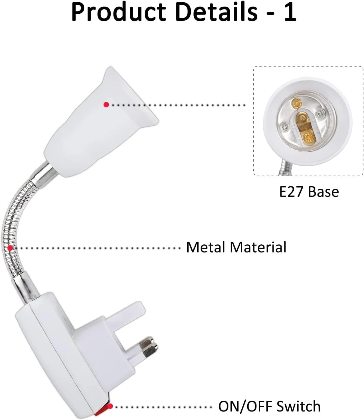 سرپیچ لامپ KASTWAVE E27 با کلید و دوشاخه، 2 سوکت چراغ دیواری انعطاف پذیر برای اتاق خواب و آشپزخانه، طراحی آسان پلاگین سرپیچ لامپ KASTWAVE E27 با کلید و دوشاخه، 2 سوکت چراغ دیواری انعطاف پذیر برای اتاق خواب و آشپزخانه، طراحی آسان پلاگین