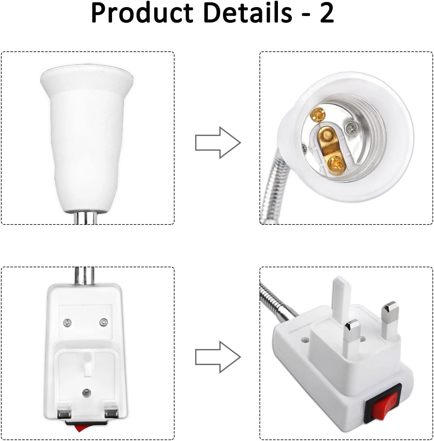 سرپیچ لامپ KASTWAVE E27 با کلید و دوشاخه، 2 سوکت چراغ دیواری انعطاف پذیر برای اتاق خواب و آشپزخانه، طراحی آسان پلاگین سرپیچ لامپ KASTWAVE E27 با کلید و دوشاخه، 2 سوکت چراغ دیواری انعطاف پذیر برای اتاق خواب و آشپزخانه، طراحی آسان پلاگین