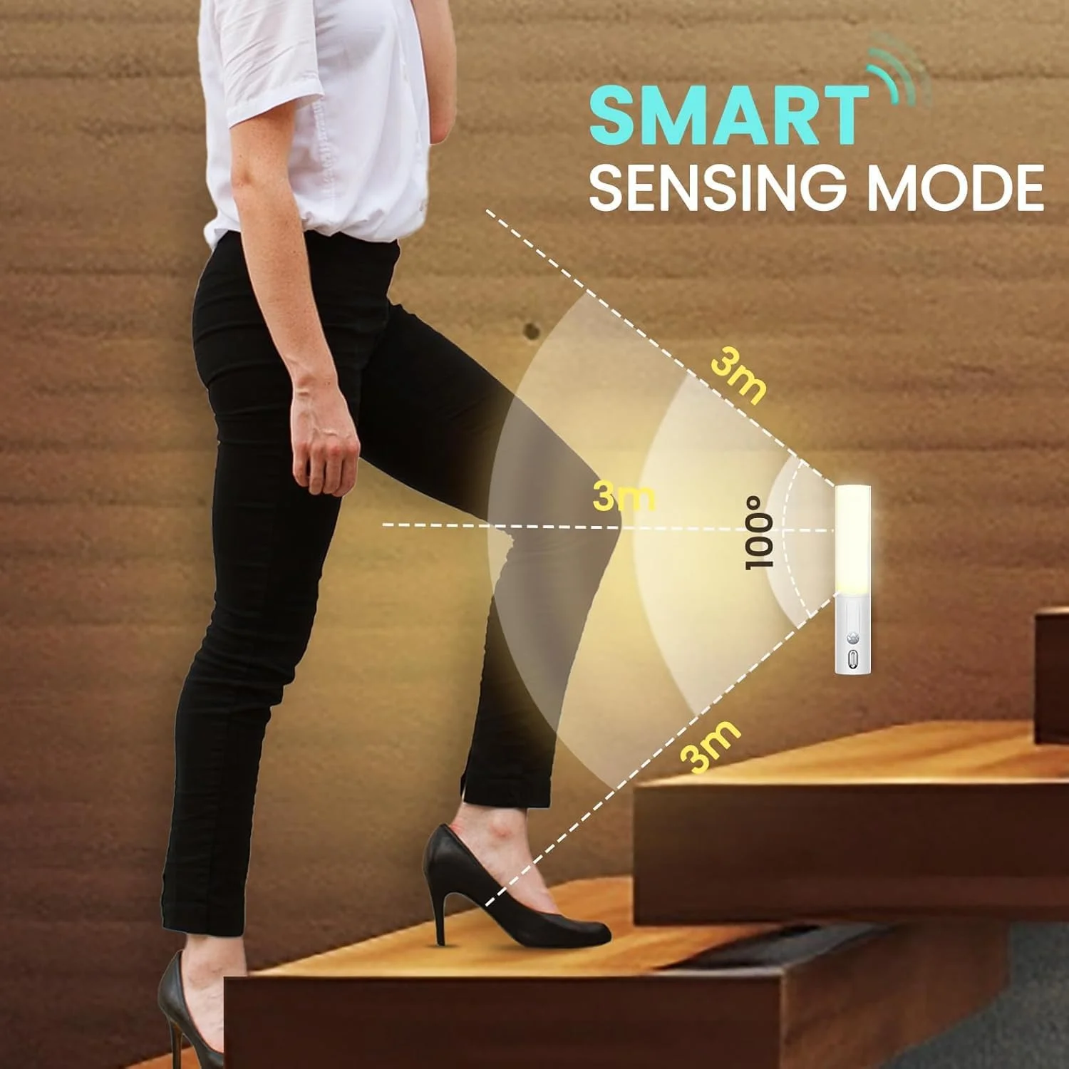 چراغ سنسور حرکتی KASTWAVE، چراغ دیواری قابل شارژ USB، چراغ دیواری مغناطیسی، چراغ خواب داخلی سنسور حرکتی، چراغ دیواری بی سیم دیمر دار با 3 رنگ برای اتاق خواب راهرو (سفید)