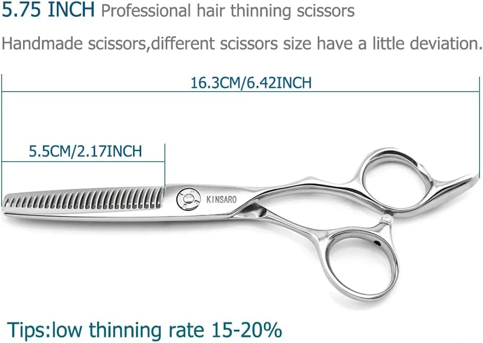 قیچی آرایشگری KINSARO (نازک کننده 5.75 اینچی) - قیچی پیتاژ مو آرایشگری 15 سانتی متری، قیچی حرفه ای مو، تیغه محدب، لبه تیغ، فولاد ژاپن 440c