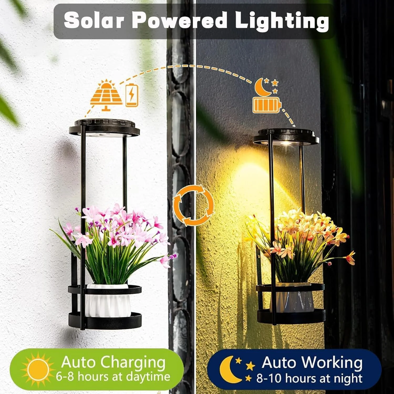 چراغهای خورشیدی ضد آب با پایه گلدان، چراغهای خورشیدی فضای باز با 3 دمای رنگ، نگهدارنده فلزی آویز گلدان، چراغ رشد گیاه، شمعدان دیواری فضای باز برای باغ، حیاط، پاسیو، بالکن، مشکی چراغهای خورشیدی ضد آب با پایه گلدان، چراغهای خورشیدی فضای باز با 3 دمای رنگ، نگهدارنده فلزی آویز گلدان، چراغ رشد گیاه، شمعدان دیواری فضای باز برای باغ، حیاط، پاسیو، بالکن، مشکی