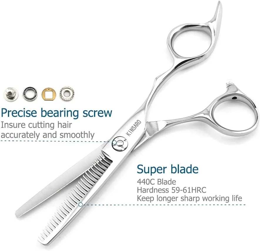 قیچی آرایشگری KINSARO (نازک کننده 5.75 اینچی) - قیچی پیتاژ مو آرایشگری 15 سانتی متری، قیچی حرفه ای مو، تیغه محدب، لبه تیغ، فولاد ژاپن 440c