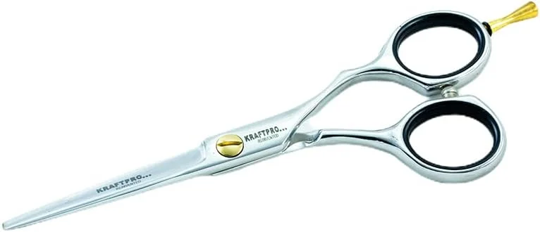 قیچی آرایشگری حرفه ای KRAFTPRO REINVENTED H-5 مناسب برای کوتاهی مو مردانه و زنانه، استیل ضد زنگ به همراه کیف، پارچه تمیز کننده و روغن