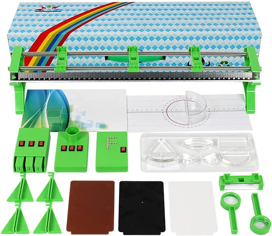 کیت آموزش اپتیک فیزیکی آزمایشگاه علوم WRQzxcv، بدون نیاز به مونتاژ، نیمکت اپتیک تجهیزات آزمایشگاهی با جعبه نگهداری، کیت آموزشی مدرسه خانگی برای کودکان