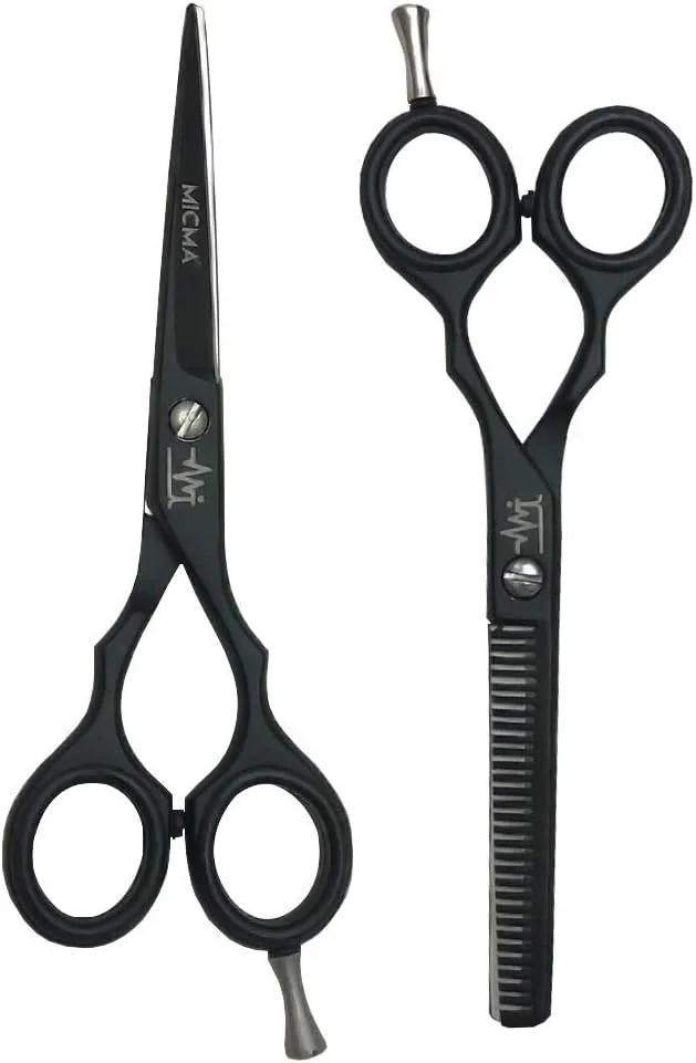 ست قیچی آرایشگری MICMA برای آقایان و بانوان، شامل قیچی های حرفه ای پیتاژ و قیچی آرایشگری 5.5 اینچی