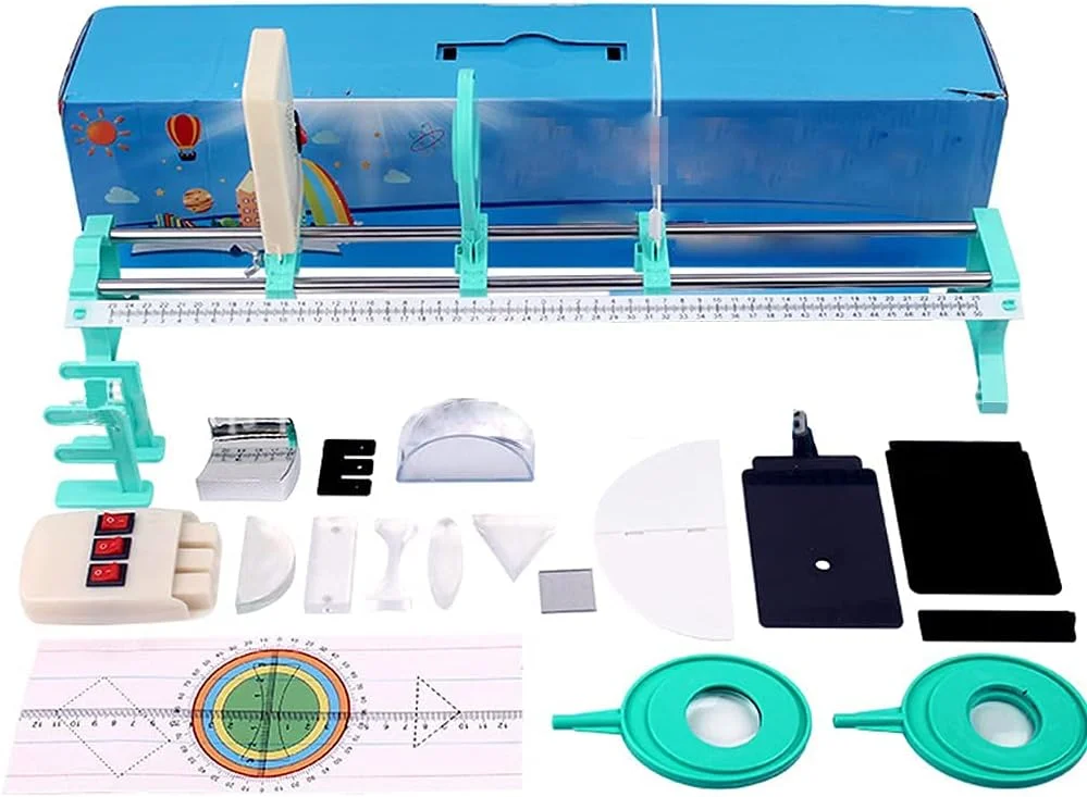 WRQzxcv کیت آموزشی فیزیک آزمایشگاه علوم، فیزیک نور، کیت یادگیری پایه، بدون نیاز به مونتاژ، تجهیزات آزمایشگاهی، نیمکت نوری با جعبه نگهداری