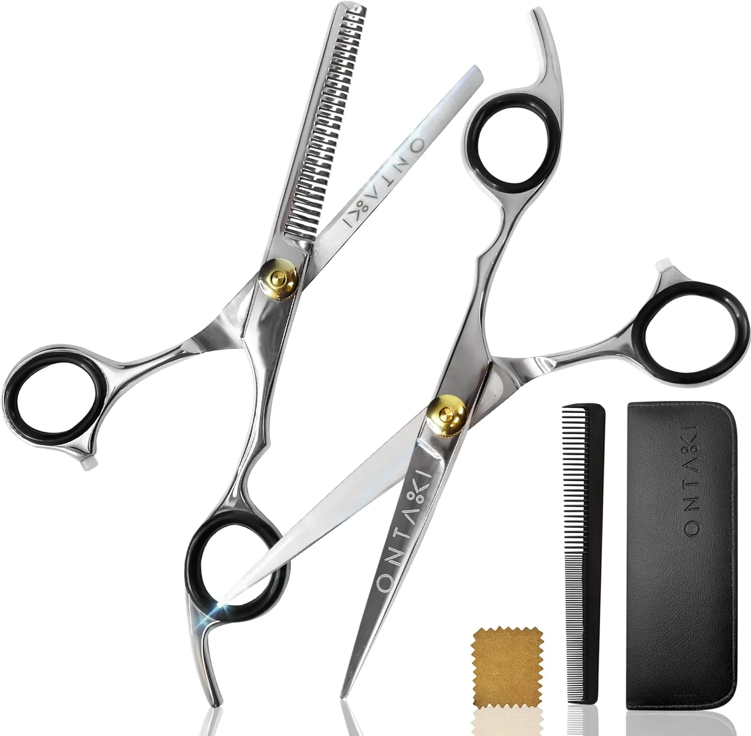 ست قیچی آرایشگری و قیچی پیتاژ اونتاکی - 7 اینچ، فولاد ژاپنی نقره ای - قیچی های برش مو دقیق برای متخصصان و آرایشگران خانگی به همراه شانه حالت دهنده و کیف ست قیچی آرایشگری و قیچی پیتاژ اونتاکی - 7 اینچ، فولاد ژاپنی نقره ای - قیچی های برش مو دقیق برای متخصصان و آرایشگران خانگی به همراه شانه حالت دهنده و کیف