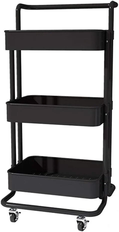 چرخ دستی ذخیره سازی WRQzxcv، چرخ دستی فلزی 3 طبقه، قفسه ذخیره سازی چند منظوره، چرخ دستی حمام، چرخ دستی سالن زیبایی، چرخ دستی سرویس تجهیزات آزمایشگاهی (مشکی)