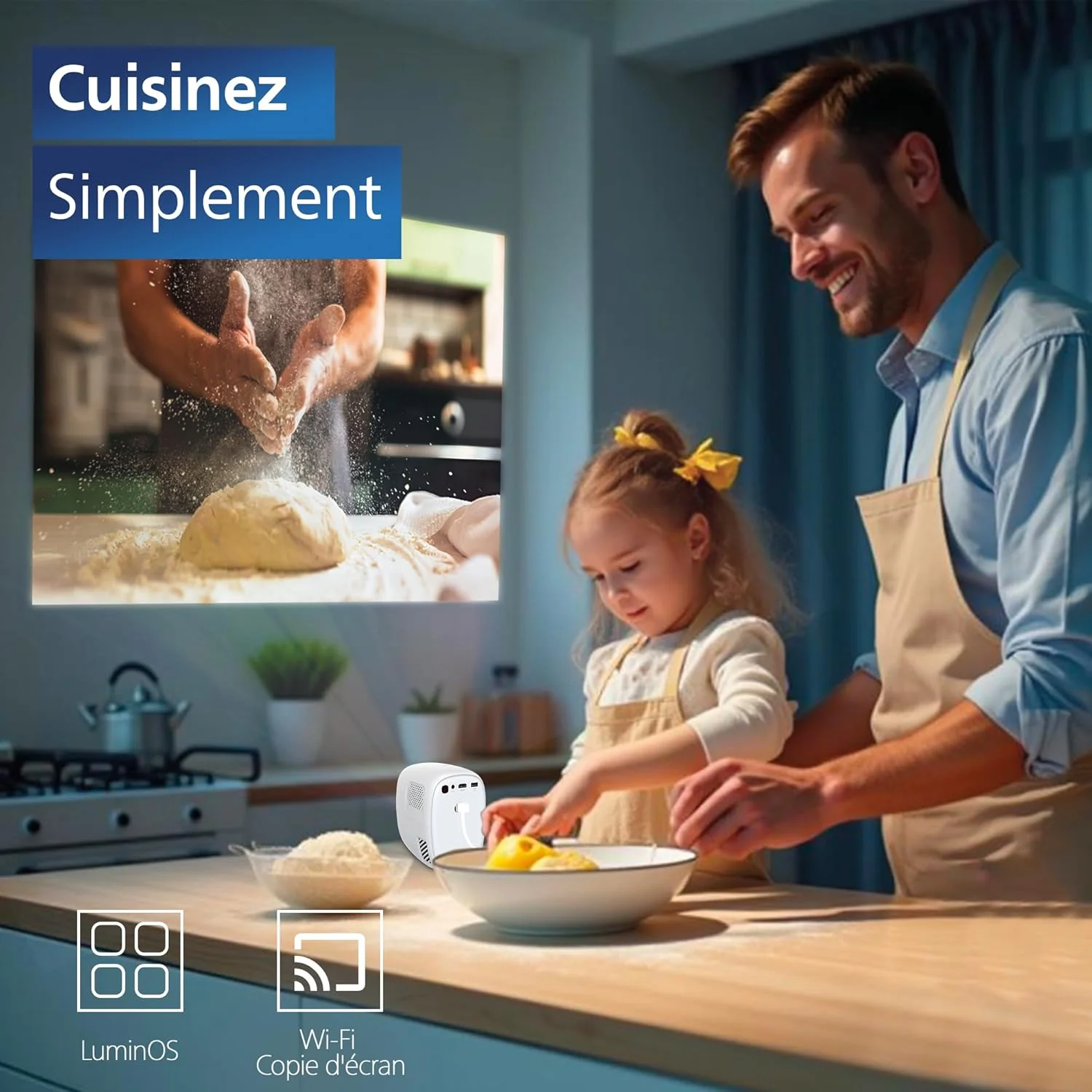 پروژکتور ویدئویی سینمای خانگی فیلیپس NeoPix 130، تصحیح تصویر پیشرفته، Full HD 720p، منبع نور LED پیشرفته، حالت آینه Wi-Fi، صدای استریو، سیستم عامل متصل، سفید