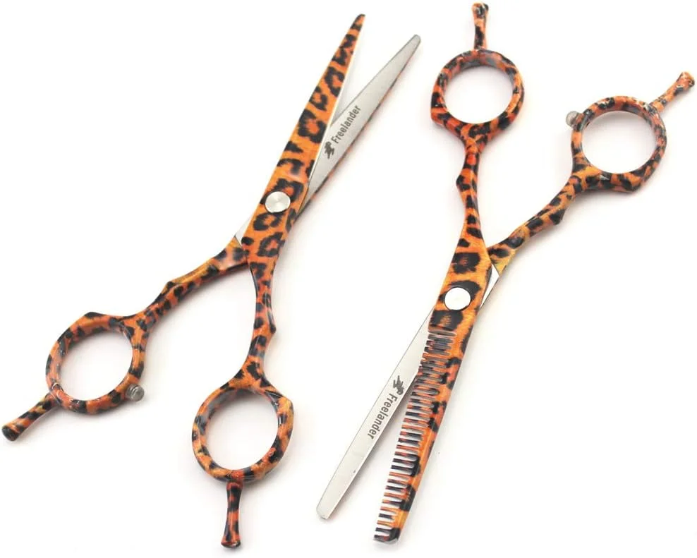 ست قیچی آرایشگری حرفه ای 5.5 اینچی با طرح پلنگی، قیچی های با کیفیت عالی برای آرایشگران، قیچی های پیتاژ و حجم دهنده مو، فولاد 440C، مناسب برای دست راست، لوازم آرایشگاه خانگی ست قیچی آرایشگری حرفه ای 5.5 اینچی با طرح پلنگی، قیچی های با کیفیت عالی برای آرایشگران، قیچی های پیتاژ و حجم دهنده مو، فولاد 440C، مناسب برای دست راست، لوازم آرایشگاه خانگی