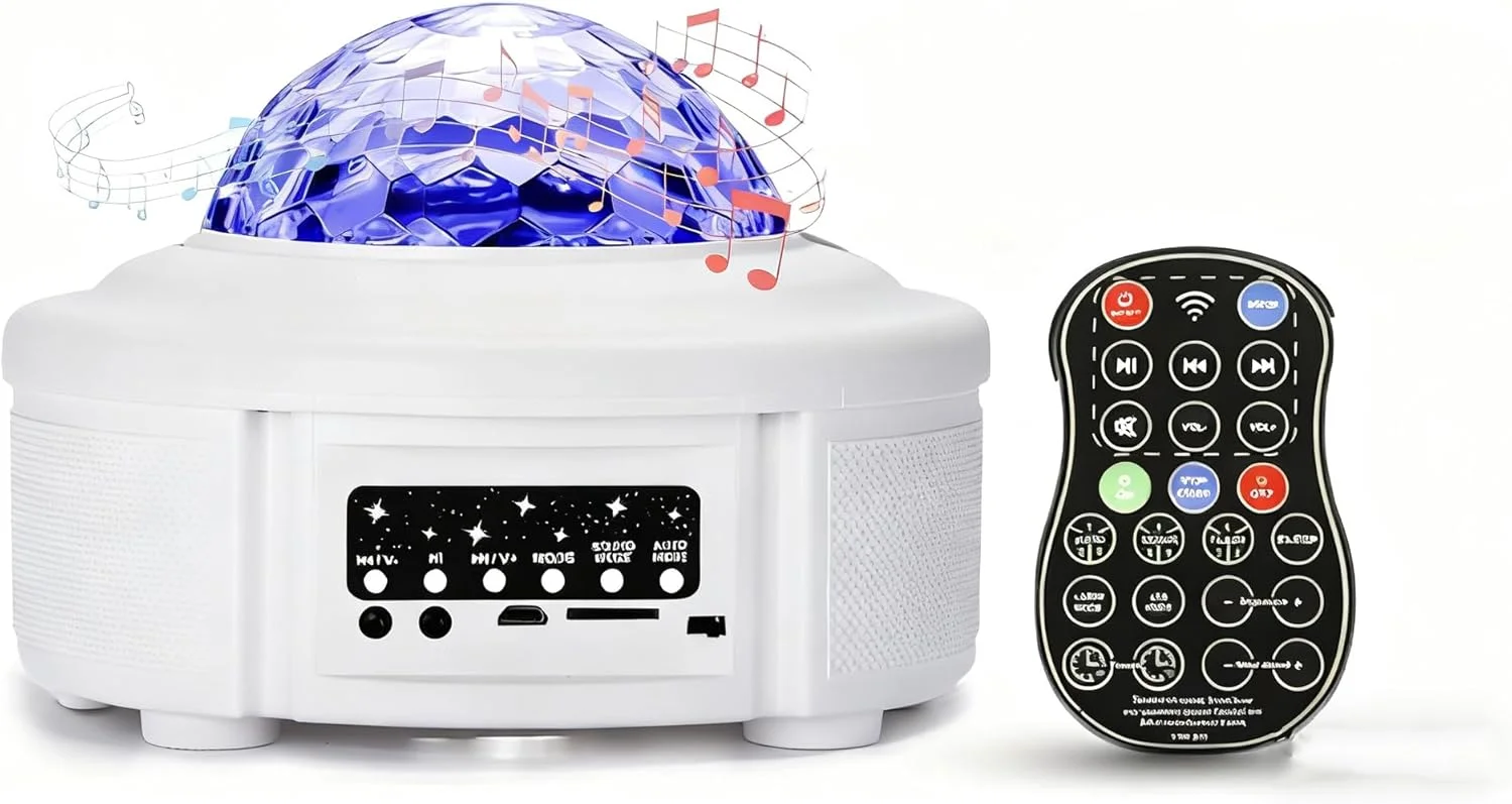 چراغ خواب پروژکتور ستاره ای با بلندگوی بلوتوث، لامپ موج اقیانوس LED و آسمان پر ستاره برای کودکان و بزرگسالان، حسگر صدا، روشنایی قابل تنظیم، هدیه برای تولد، اتاق خواب، مهمانی و عروسی چراغ خواب پروژکتور ستاره ای با بلندگوی بلوتوث، لامپ موج اقیانوس LED و آسمان پر ستاره برای کودکان و بزرگسالان، حسگر صدا، روشنایی قابل تنظیم، هدیه برای تولد، اتاق خواب، مهمانی و عروسی