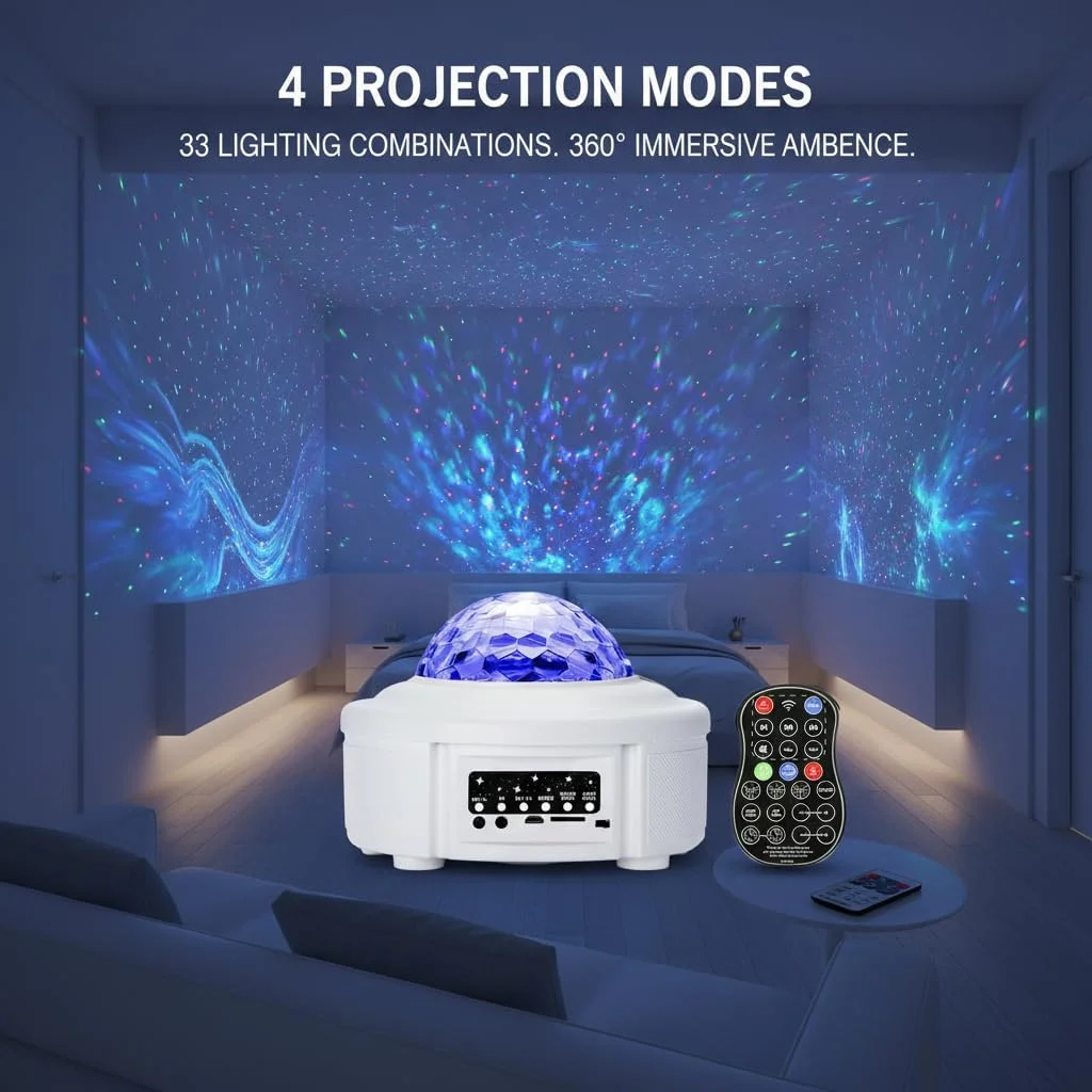 چراغ خواب پروژکتور ستاره ای با بلندگوی بلوتوث، لامپ موج اقیانوس LED و آسمان پر ستاره برای کودکان و بزرگسالان، حسگر صدا، روشنایی قابل تنظیم، هدیه برای تولد، اتاق خواب، مهمانی و عروسی چراغ خواب پروژکتور ستاره ای با بلندگوی بلوتوث، لامپ موج اقیانوس LED و آسمان پر ستاره برای کودکان و بزرگسالان، حسگر صدا، روشنایی قابل تنظیم، هدیه برای تولد، اتاق خواب، مهمانی و عروسی