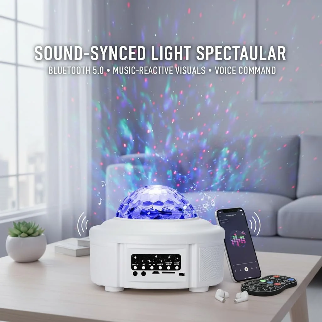 چراغ خواب پروژکتور ستاره ای با بلندگوی بلوتوث، لامپ موج اقیانوس LED و آسمان پر ستاره برای کودکان و بزرگسالان، حسگر صدا، روشنایی قابل تنظیم، هدیه برای تولد، اتاق خواب، مهمانی و عروسی چراغ خواب پروژکتور ستاره ای با بلندگوی بلوتوث، لامپ موج اقیانوس LED و آسمان پر ستاره برای کودکان و بزرگسالان، حسگر صدا، روشنایی قابل تنظیم، هدیه برای تولد، اتاق خواب، مهمانی و عروسی