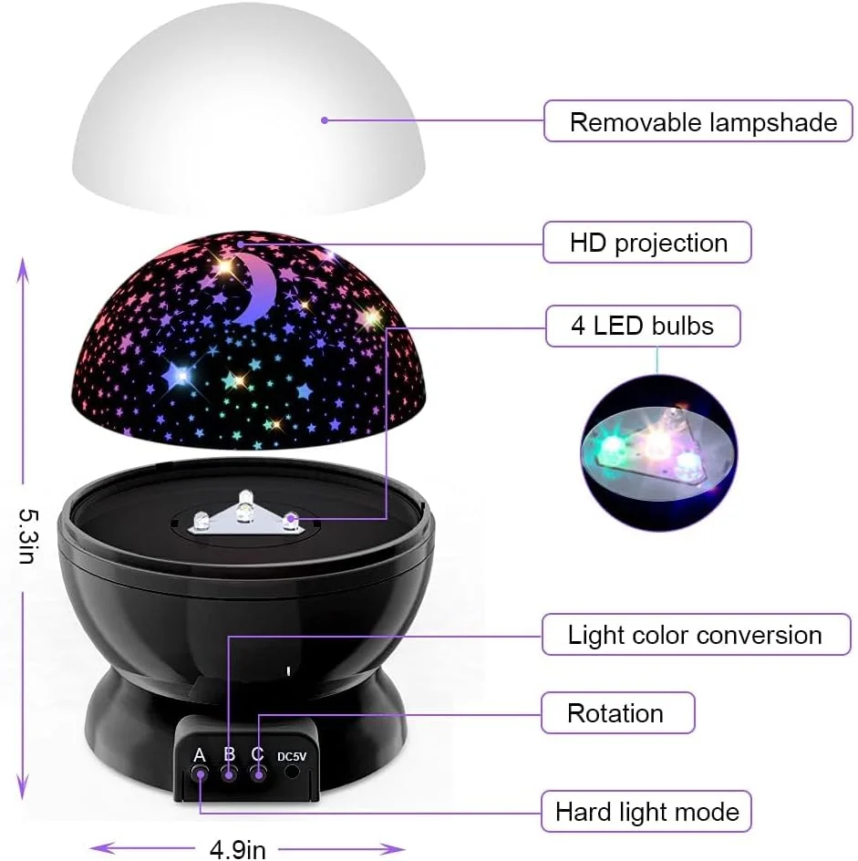 پروژکتور چراغ خواب آسمان پرستاره کودک KASTWAVE، چرخش 360 درجه، 4 LED، 8 تغییر رنگ، تغذیه از طریق USB، ایده آل برای اتاق خواب کودکان و دکوراسیون مهمانی پروژکتور چراغ خواب آسمان پرستاره کودک KASTWAVE، چرخش 360 درجه، 4 LED، 8 تغییر رنگ، تغذیه از طریق USB، ایده آل برای اتاق خواب کودکان و دکوراسیون مهمانی