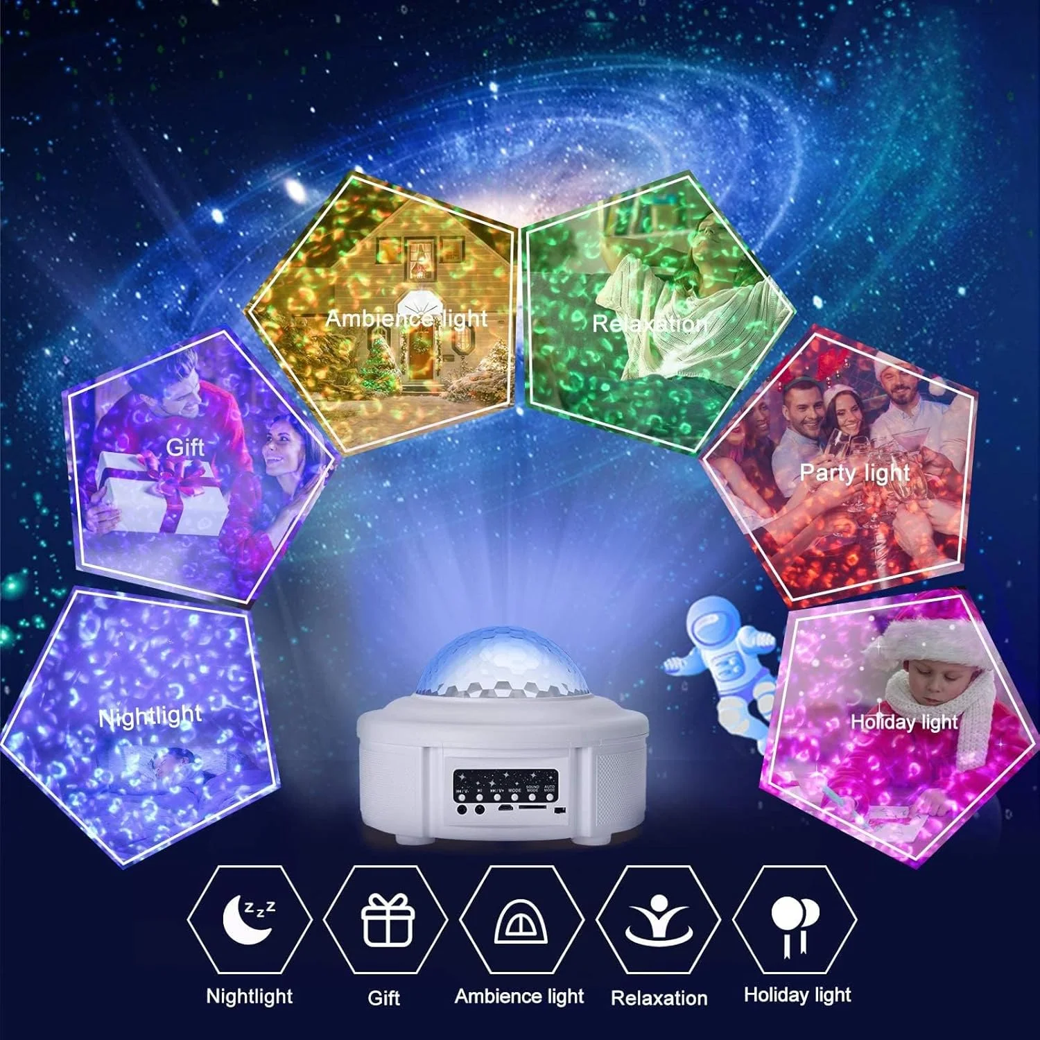 چراغ خواب پروژکتور ستاره ای با بلندگوی بلوتوث، لامپ موج اقیانوس LED و آسمان پر ستاره برای کودکان و بزرگسالان، حسگر صدا، روشنایی قابل تنظیم، هدیه برای تولد، اتاق خواب، مهمانی و عروسی چراغ خواب پروژکتور ستاره ای با بلندگوی بلوتوث، لامپ موج اقیانوس LED و آسمان پر ستاره برای کودکان و بزرگسالان، حسگر صدا، روشنایی قابل تنظیم، هدیه برای تولد، اتاق خواب، مهمانی و عروسی