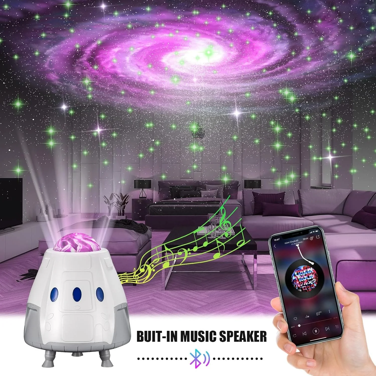 پروژکتور ستاره کهکشانی با بلندگوی بلوتوث - چراغ خواب برای کودکان و بزرگسالان، ایده آل برای دکوراسیون اتاق خواب، مهمانی های خانگی و تجربه تئاتر پروژکتور ستاره کهکشانی با بلندگوی بلوتوث - چراغ خواب برای کودکان و بزرگسالان، ایده آل برای دکوراسیون اتاق خواب، مهمانی های خانگی و تجربه تئاتر