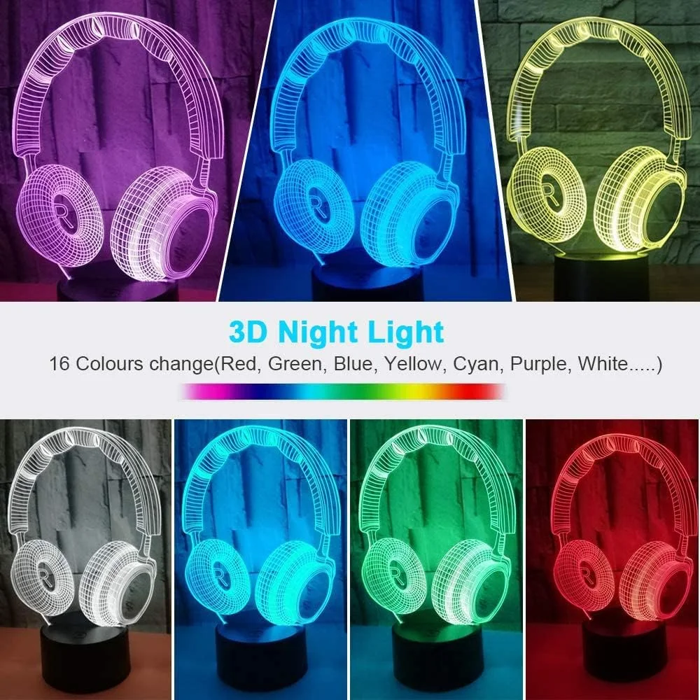 چراغ خواب سه بعدی KASTWAVE طرح هدفون، چراغ خواب کودکانه برای میز، دارای کلید لمسی و کنترل از راه دور، 16 رنگ، مناسب هدیه تولد، جشنواره، دکور اتاق خواب چراغ خواب سه بعدی KASTWAVE طرح هدفون، چراغ خواب کودکانه برای میز، دارای کلید لمسی و کنترل از راه دور، 16 رنگ، مناسب هدیه تولد، جشنواره، دکور اتاق خواب