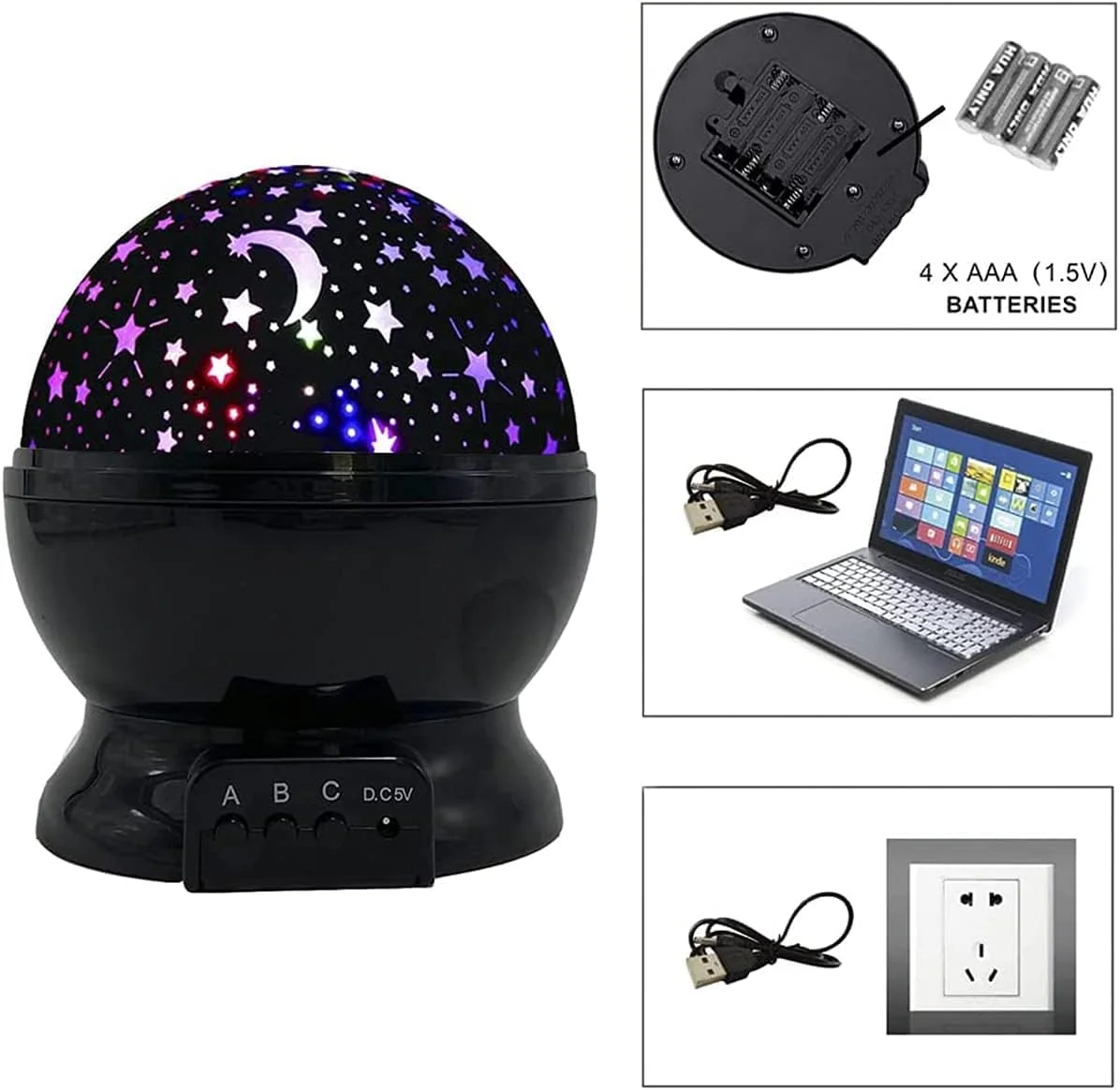 چراغ خواب کودکانه طرح آسمان پرستاره KASTWAVE، پروژکتور چرخان 360 درجه ستاره، چراغ رومیزی 4 LED با 8 رنگ قابل تغییر با کابل USB، بهترین انتخاب برای اتاق خواب کودک و نوزاد و تزئینات مهمانی چراغ خواب کودکانه طرح آسمان پرستاره KASTWAVE، پروژکتور چرخان 360 درجه ستاره، چراغ رومیزی 4 LED با 8 رنگ قابل تغییر با کابل USB، بهترین انتخاب برای اتاق خواب کودک و نوزاد و تزئینات مهمانی