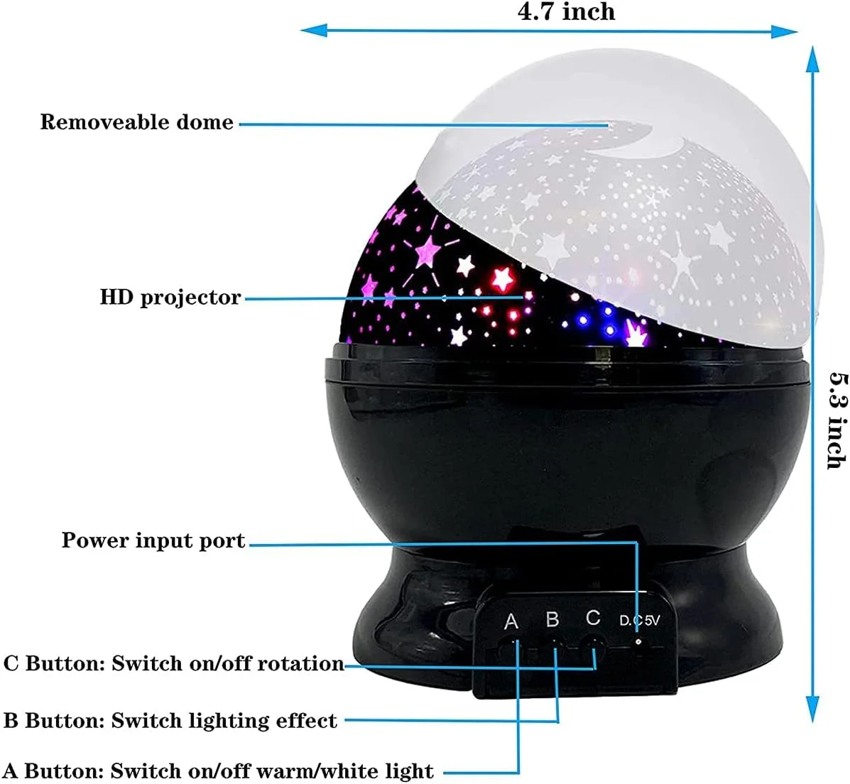 چراغ خواب کودکانه طرح آسمان پرستاره KASTWAVE، پروژکتور چرخان 360 درجه ستاره، چراغ رومیزی 4 LED با 8 رنگ قابل تغییر با کابل USB، بهترین انتخاب برای اتاق خواب کودک و نوزاد و تزئینات مهمانی چراغ خواب کودکانه طرح آسمان پرستاره KASTWAVE، پروژکتور چرخان 360 درجه ستاره، چراغ رومیزی 4 LED با 8 رنگ قابل تغییر با کابل USB، بهترین انتخاب برای اتاق خواب کودک و نوزاد و تزئینات مهمانی