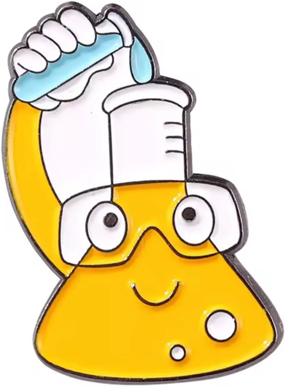 سنجاق سینه طرح بشر با قابلیت ریختن خودکار، صورتک خندان، کیوت، کاوایی، شیمی، آزمایشگاه شیمی، دستیار آزمایشگاه، دانشمند، پژوهش، تجهیزات عینک ایمنی پزشکی، 1.1 اینچ، میناکاری