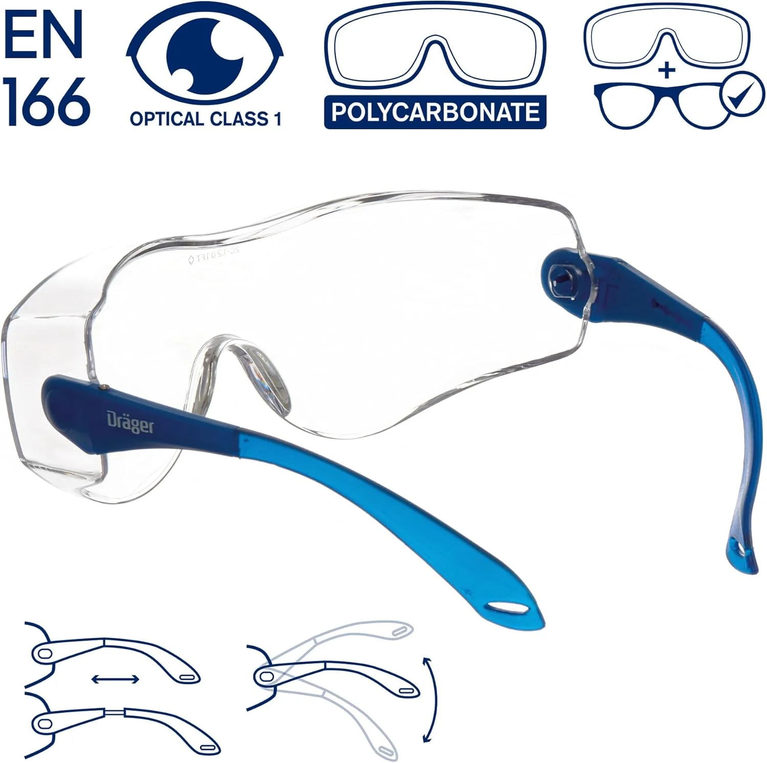 عینک محافظ Dräger Schutzbrille X-pect 8120 | عینک رو عینکی قابل تنظیم، مناسب برای افراد عینکی | مناسب برای ساختمان، آزمایشگاه، کارگاه و دوچرخه سواری | سبک، شفاف و ضد خش