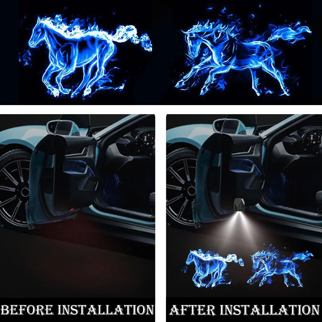 چراغ های پروژکتور درب خودرو KASTWAVE، چراغ خوش آمدگویی LED با طرح لوگوی اسب آتشین مناسب برای تمامی مدل های خودرو (آبی، 2 عدد) چراغ های پروژکتور درب خودرو KASTWAVE، چراغ خوش آمدگویی LED با طرح لوگوی اسب آتشین مناسب برای تمامی مدل های خودرو (آبی، 2 عدد)