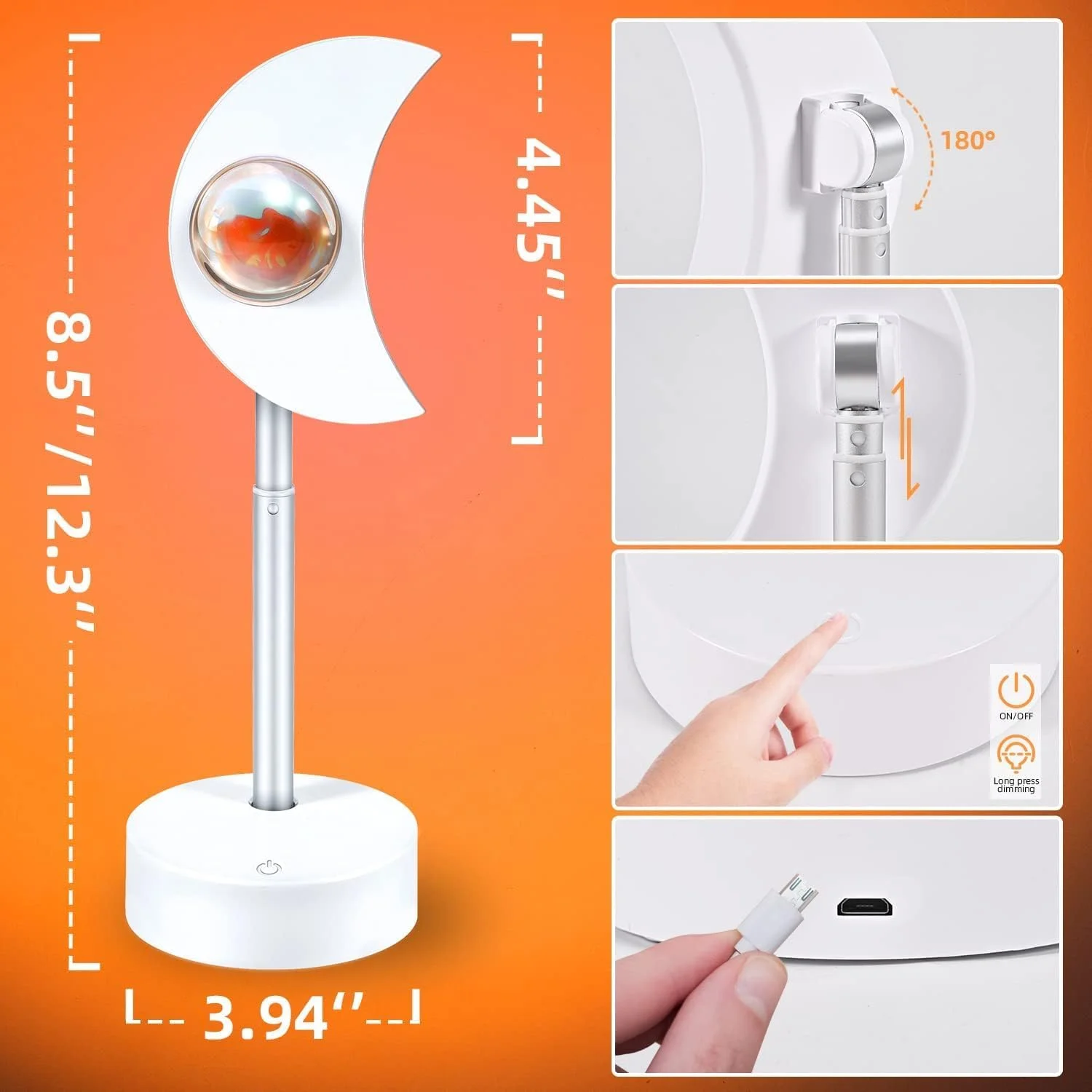 Sunset Lamp Projector, Single Color LED Light with Telescopic Three-Section Adjustable Stand, Touch Control with Long Press Brightness Adjustment, ABS Material, Home Bedroom Mood Sunset Lamp Projector, Single Color LED Light with Telescopic Three-Section Adjustable Stand, Touch Control with Long Press Brightness Adjustment, ABS Material, Home Bedroom Mood