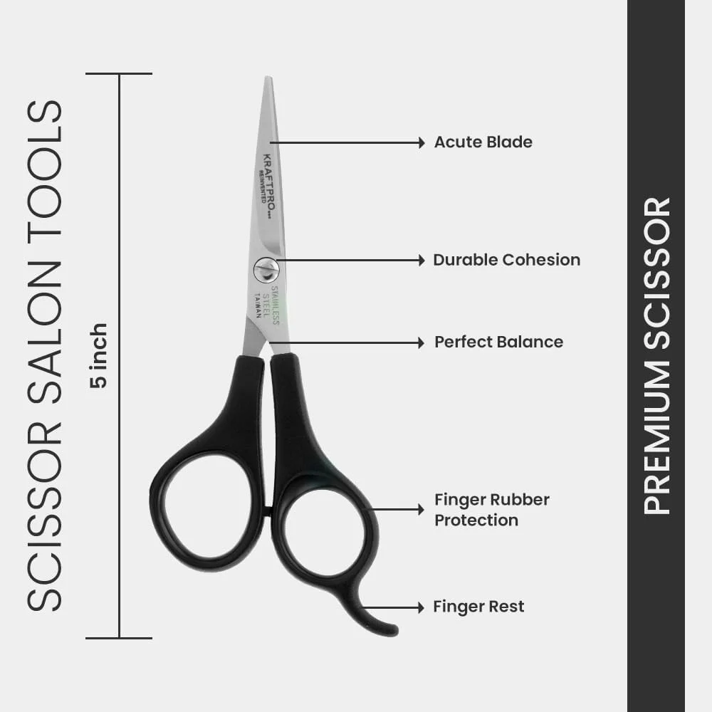 قیچی آرایشگری 5.5 اینچی KRAFTPRO، اصلاح شده، قیچی کوتاهی موی آرایشگر، با کاربری روان و راحت، نقره ای؛ مشکی قیچی آرایشگری 5.5 اینچی KRAFTPRO، اصلاح شده، قیچی کوتاهی موی آرایشگر، با کاربری روان و راحت، نقره ای؛ مشکی