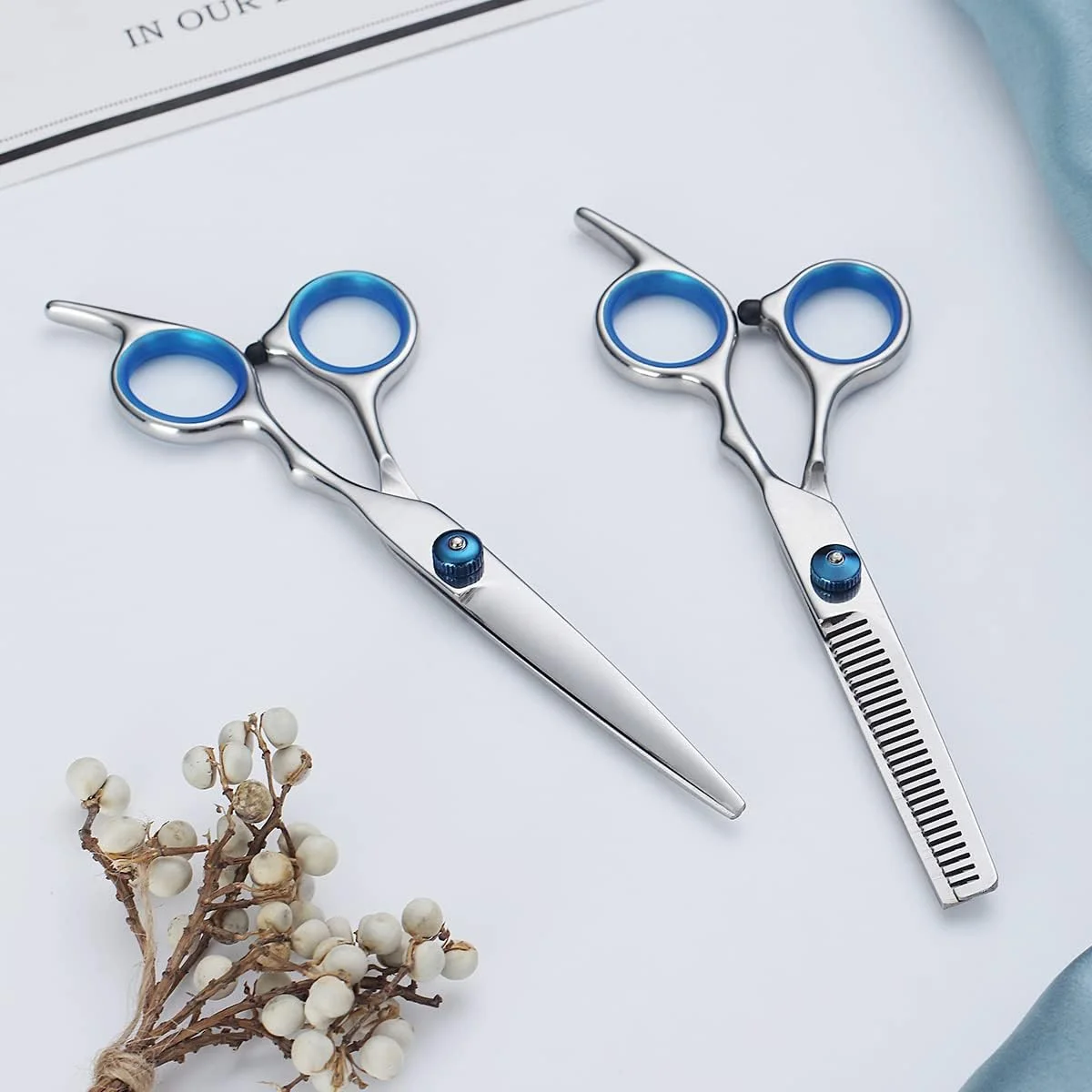 قیچی آرایشگری حرفه ای کراتون، ست دو عددی قیچی پیتاژ برای سالن و منزل