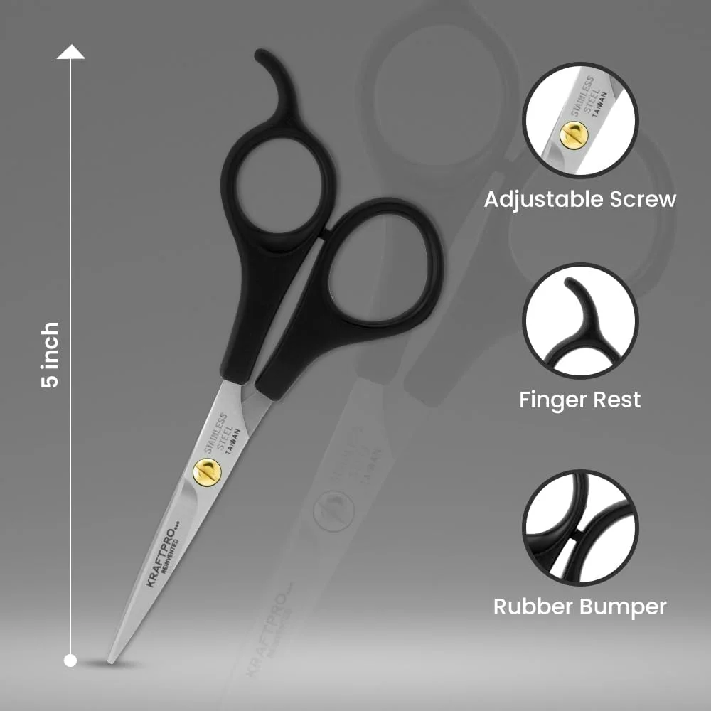 قیچی آرایشگری 5.5 اینچی KRAFTPRO، اصلاح شده، قیچی کوتاهی موی آرایشگر، با کاربری روان و راحت، نقره ای؛ مشکی قیچی آرایشگری 5.5 اینچی KRAFTPRO، اصلاح شده، قیچی کوتاهی موی آرایشگر، با کاربری روان و راحت، نقره ای؛ مشکی