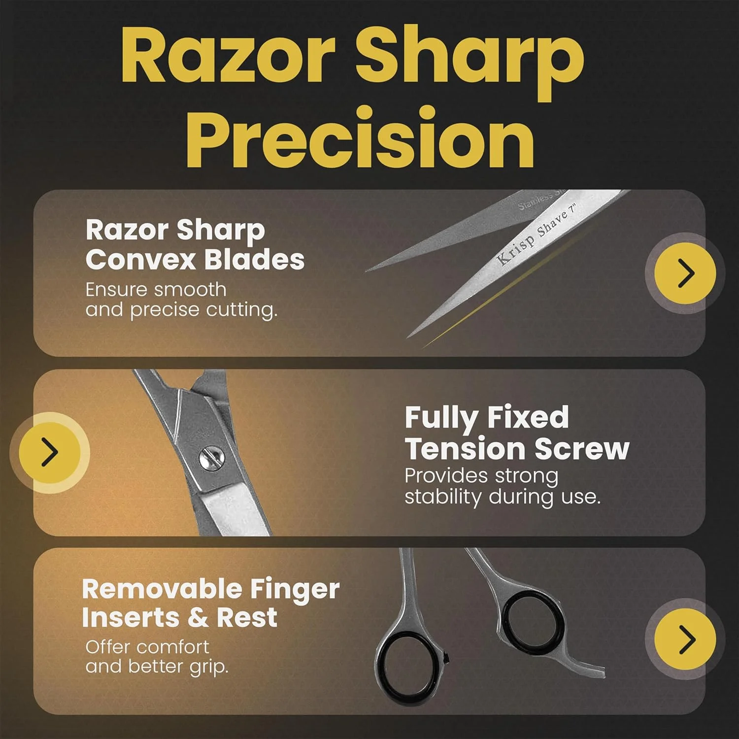 قیچی آرایشگری حرفه ای Krisp Shave - قیچی آرایشگاهی استیل ضد زنگ ژاپنی (7 اینچ) - قیچی اصلاح موی مردانه، ریش، سبیل، زنانه، کودکان، حیوانات خانگی، قیچی چند منظوره مدل KSP-784
