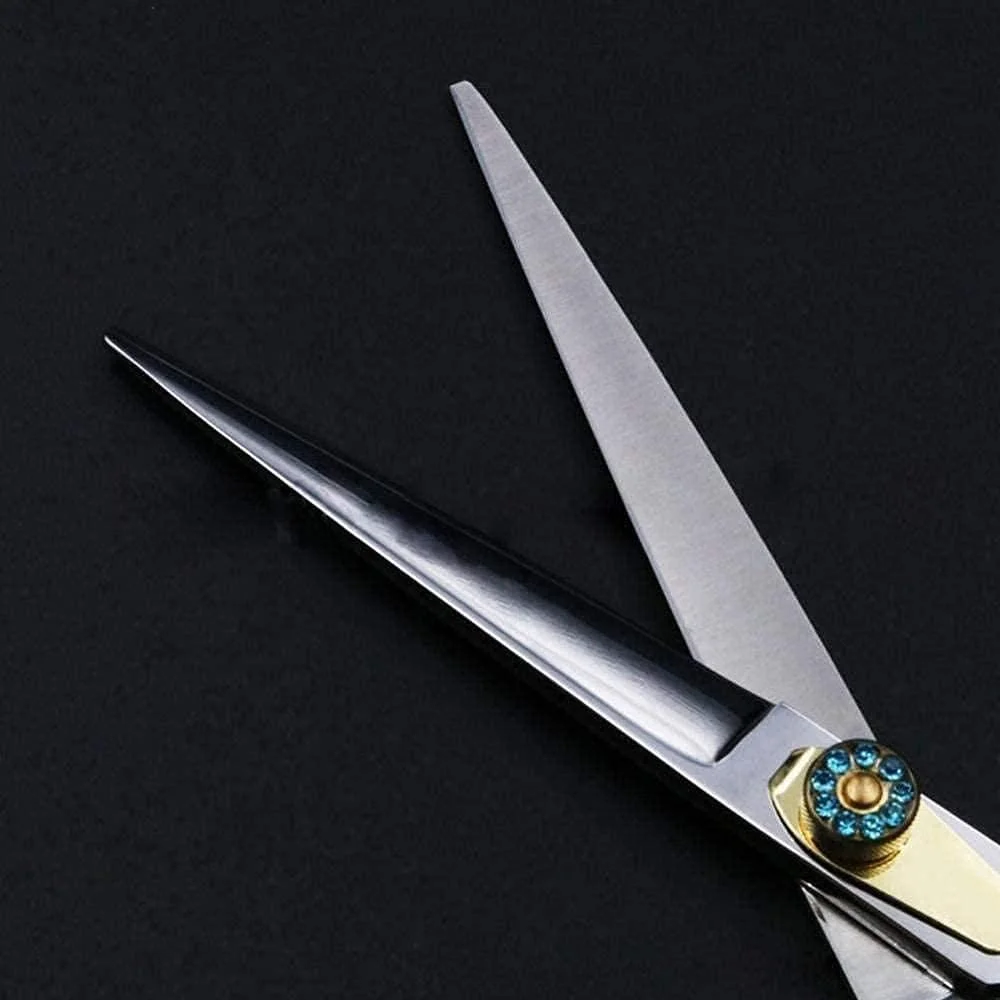 قیچی آرایشگری مو، قیچی تیز نقره ای 6 اینچی با طراحی یاقوت کبود نفیس و شیک، ساخته شده از فولاد ضد زنگ 440C، مناسب برای استفاده در سالن یا منزل